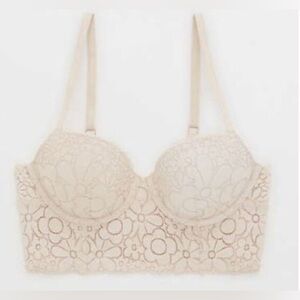 Aerie Light Beige Real Happy Demi Lightly Lined Candy Lace Bralette 38B